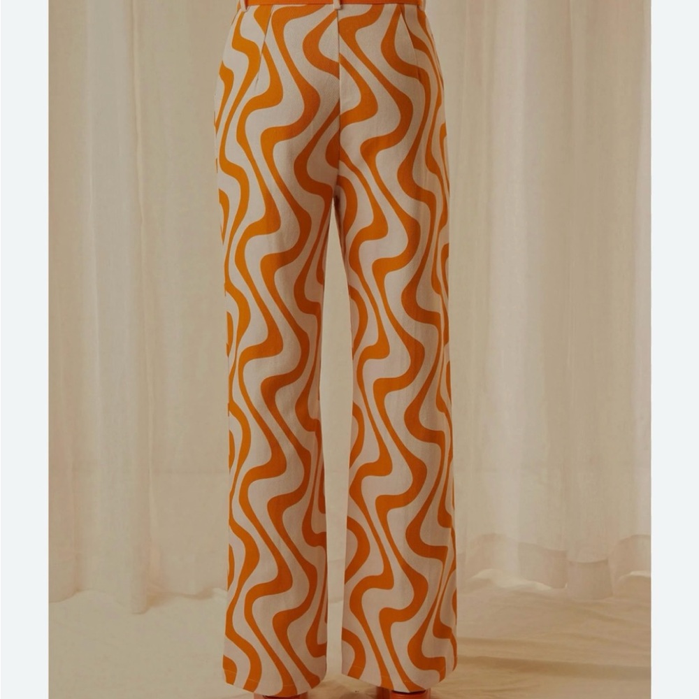 Peppermayo Orange and White Wave Pattern Wide Leg Pants
